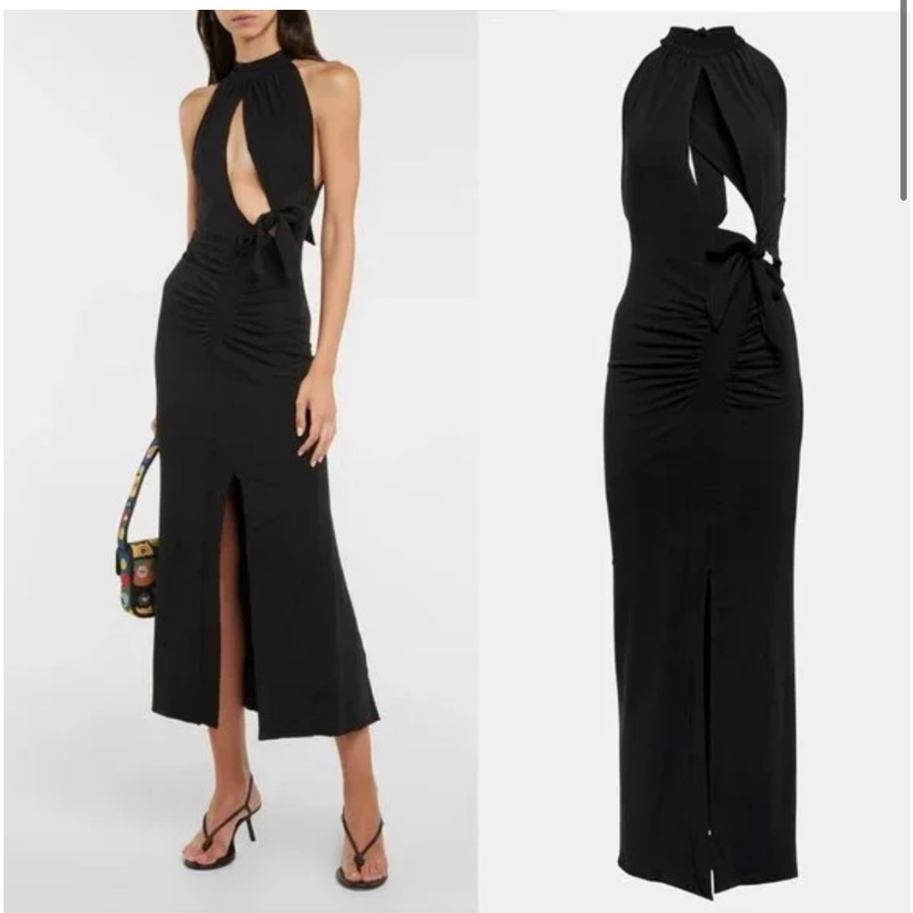 Black Midi Twist-Front Cutout Dress -